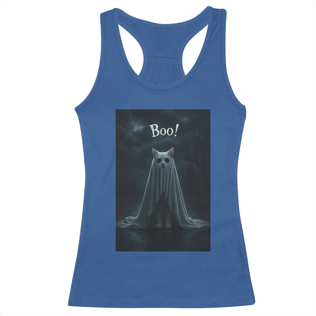 Cat Halloween Racerback Tank Top Spooky Season Ghost Kitten Haunted Mansion - Wonder Print Shop