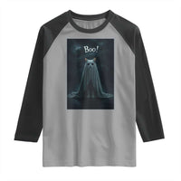 Cat Halloween Raglan Shirt Spooky Season Ghost Kitten Haunted Mansion - Wonder Print Shop