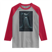 Cat Halloween Raglan Shirt Spooky Season Ghost Kitten Haunted Mansion - Wonder Print Shop
