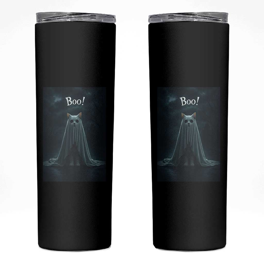 Cat Halloween Skinny Tumbler Spooky Season Ghost Kitten Haunted Mansion - Wonder Print Shop