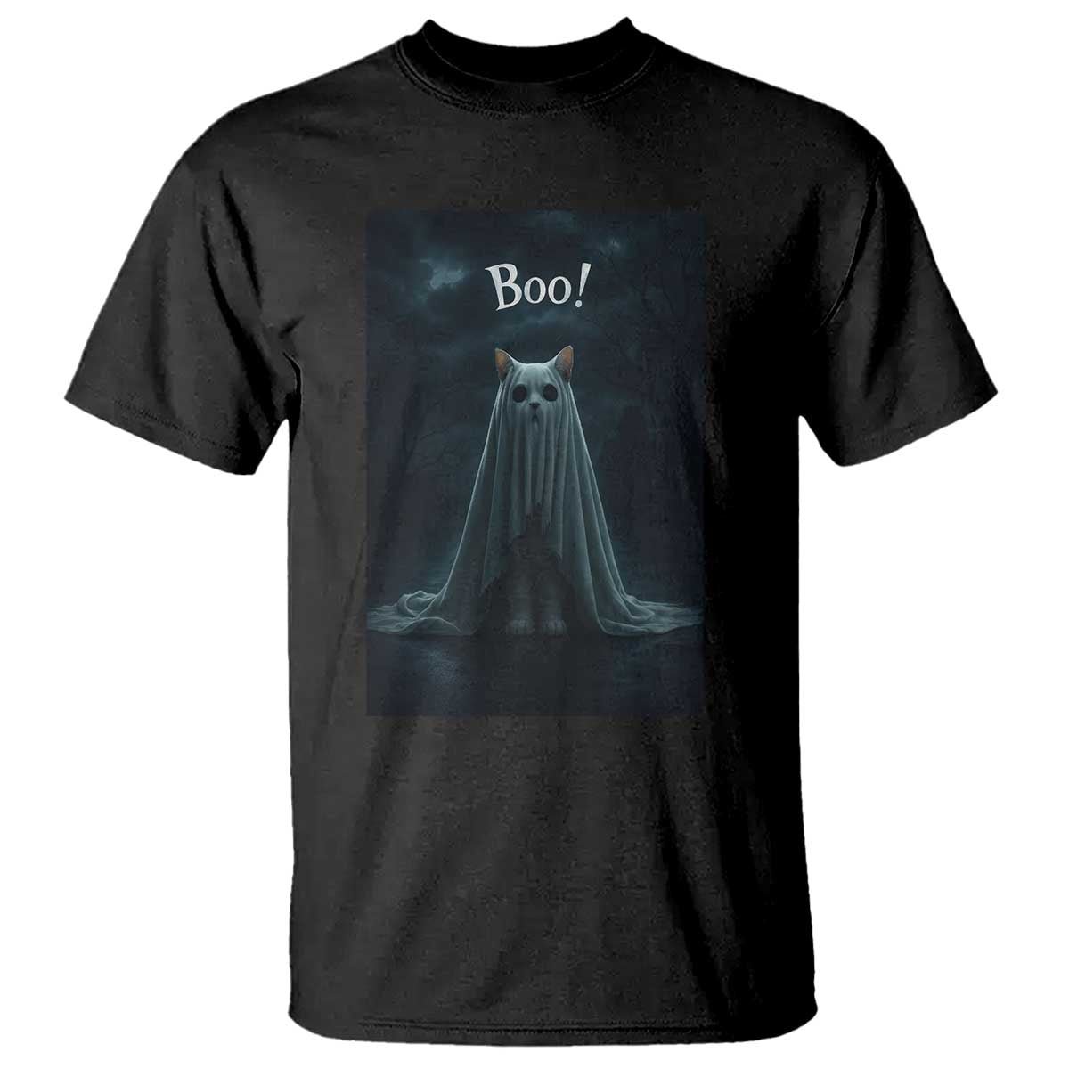 Cat Halloween T Shirt Spooky Season Ghost Kitten Haunted Mansion - Wonder Print Shop