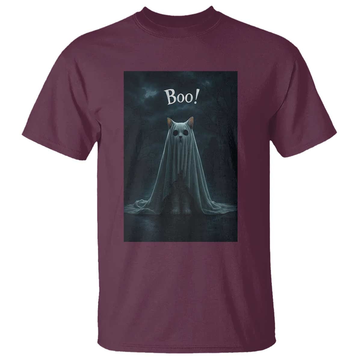 Cat Halloween T Shirt Spooky Season Ghost Kitten Haunted Mansion - Wonder Print Shop