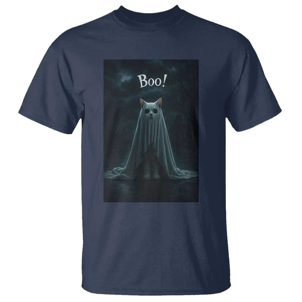 Cat Halloween T Shirt Spooky Season Ghost Kitten Haunted Mansion - Wonder Print Shop