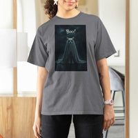 Cat Halloween T Shirt For Women Spooky Season Ghost Kitten Haunted Mansion - Wonder Print Shop