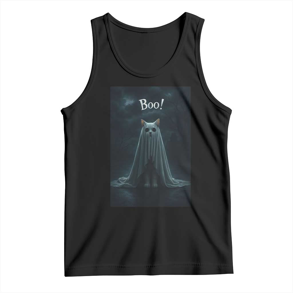 Cat Halloween Tank Top Spooky Season Ghost Kitten Haunted Mansion - Wonder Print Shop