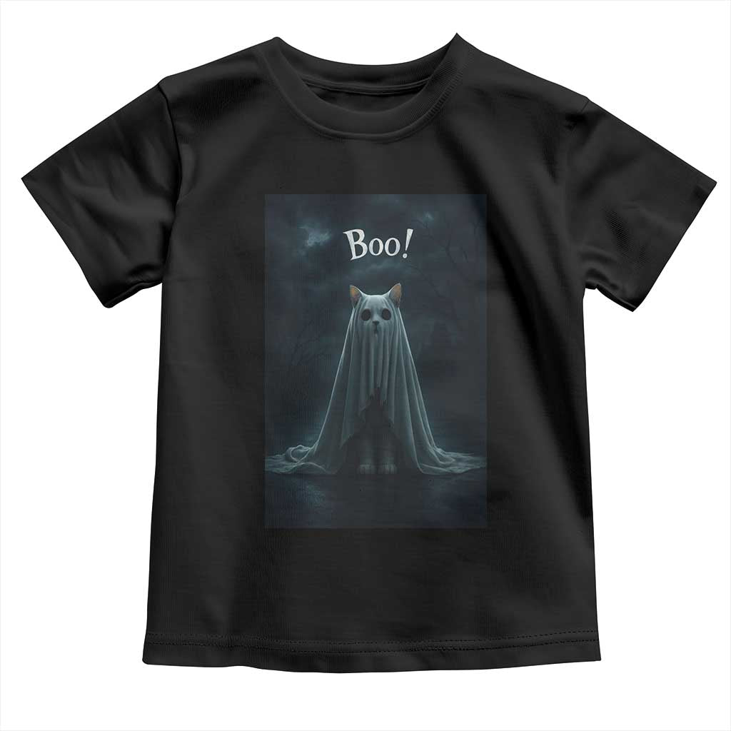 Cat Halloween Toddler T Shirt Spooky Season Ghost Kitten Haunted Mansion - Wonder Print Shop