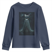 Cat Halloween Youth Sweatshirt Spooky Season Ghost Kitten Haunted Mansion - Wonder Print Shop