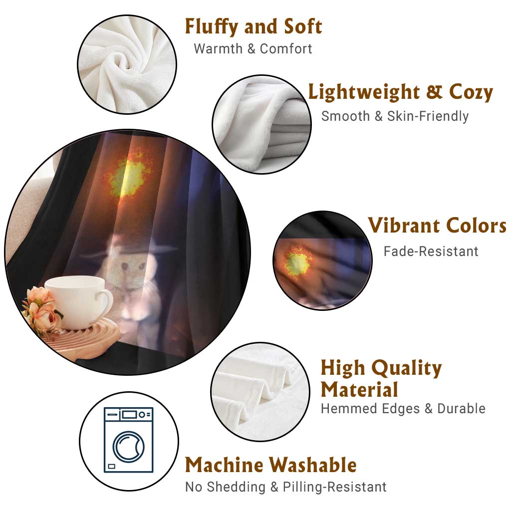 Wizard Cat Throw Blanket Weird Funny Retro Halloween Orange Cat Meme - Wonder Print Shop