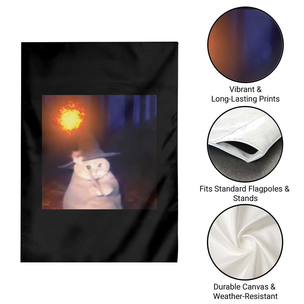 Wizard Cat Garden Flag Weird Funny Retro Halloween Orange Cat Meme - Wonder Print Shop