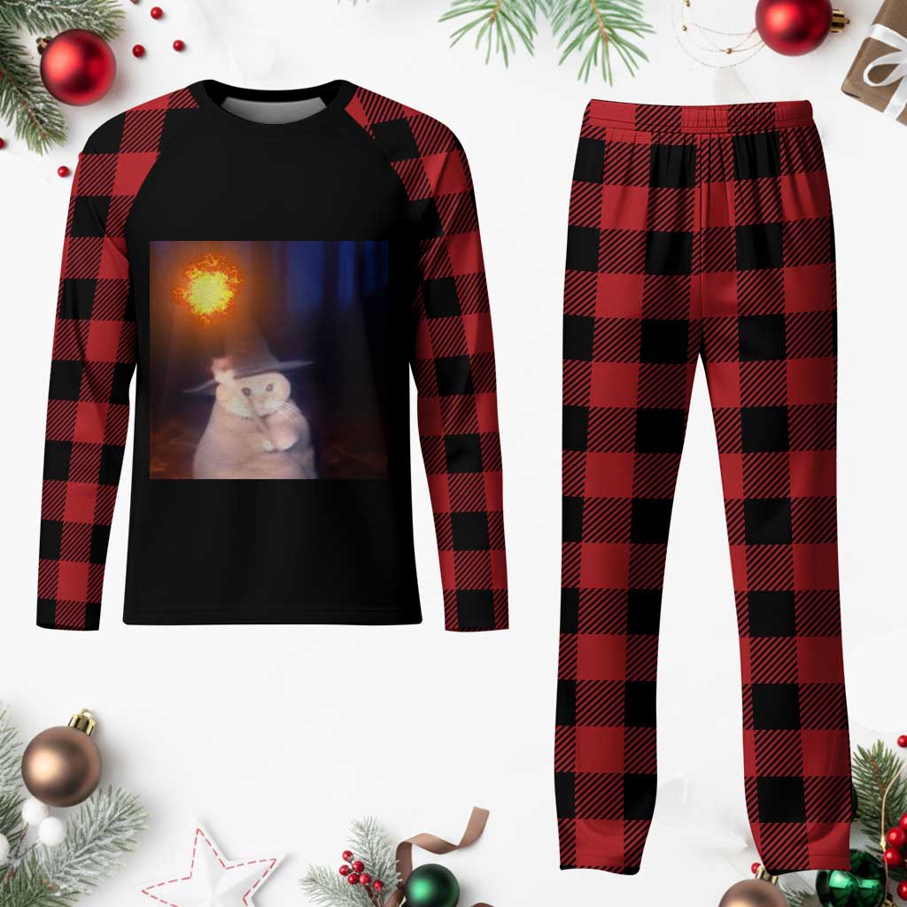 Wizard Cat Plaid Pajama Set Weird Funny Retro Halloween Orange Cat Meme - Wonder Print Shop