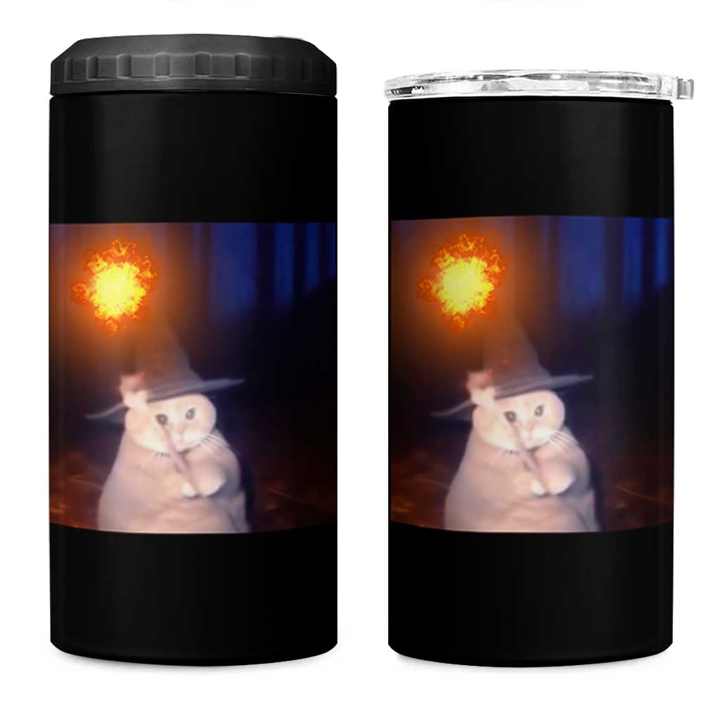 Wizard Cat 4 in 1 Can Cooler Tumbler Weird Funny Retro Halloween Orange Cat Meme - Wonder Print Shop