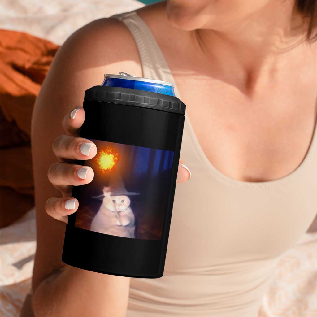 Wizard Cat 4 in 1 Can Cooler Tumbler Weird Funny Retro Halloween Orange Cat Meme - Wonder Print Shop
