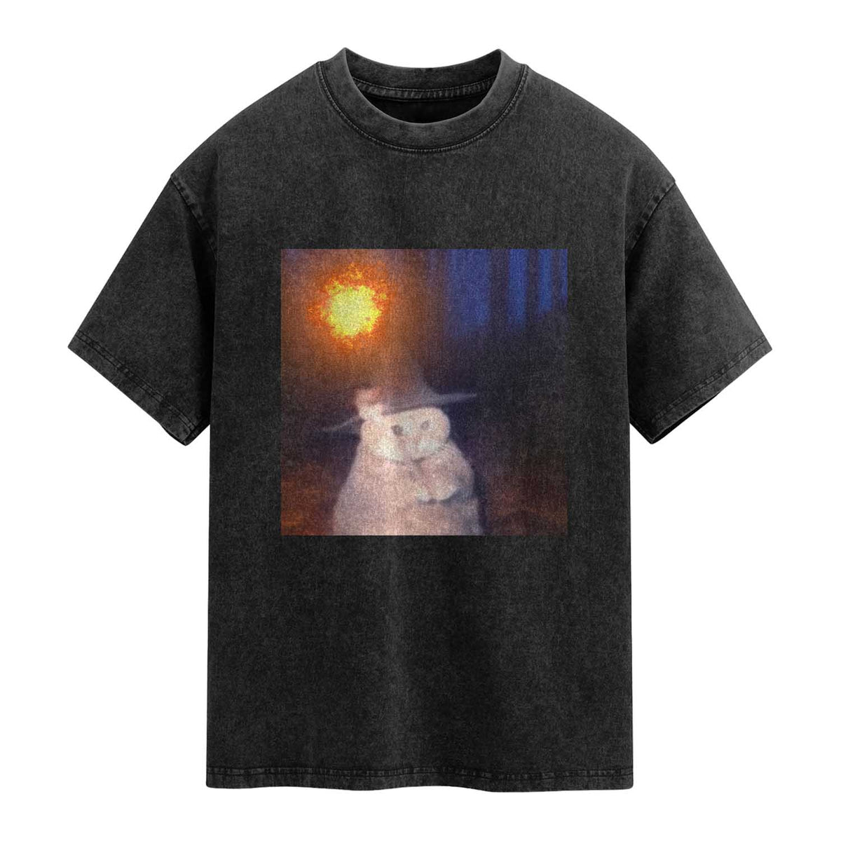 Wizard Cat Washed Cotton T-Shirt Weird Funny Retro Halloween Orange Cat Meme