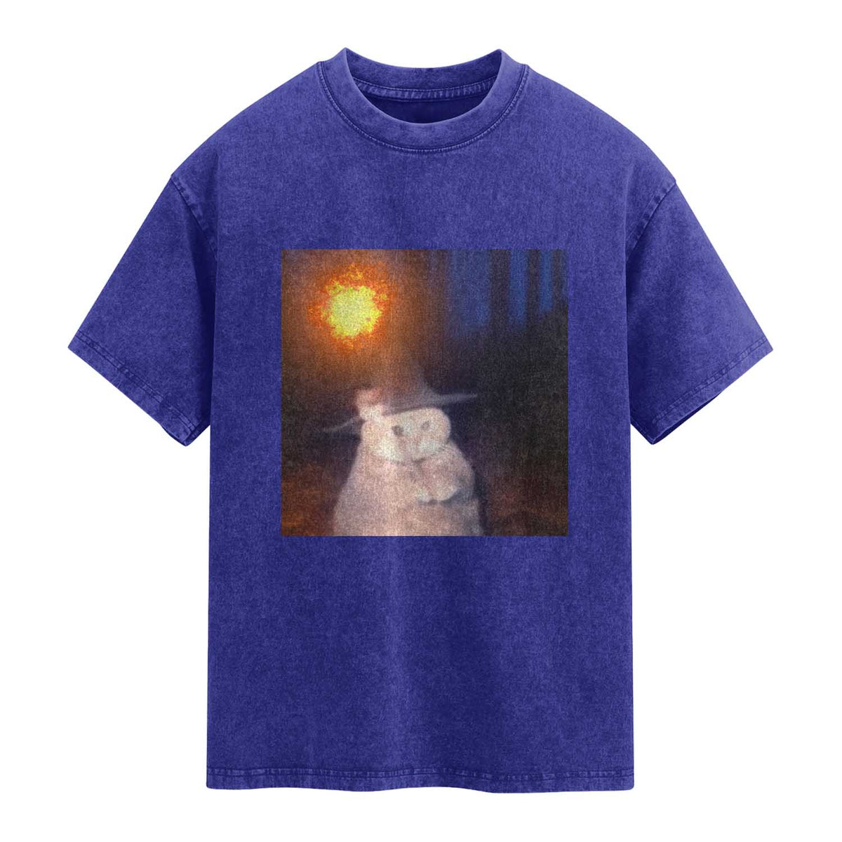 Wizard Cat Washed Cotton T-Shirt Weird Funny Retro Halloween Orange Cat Meme