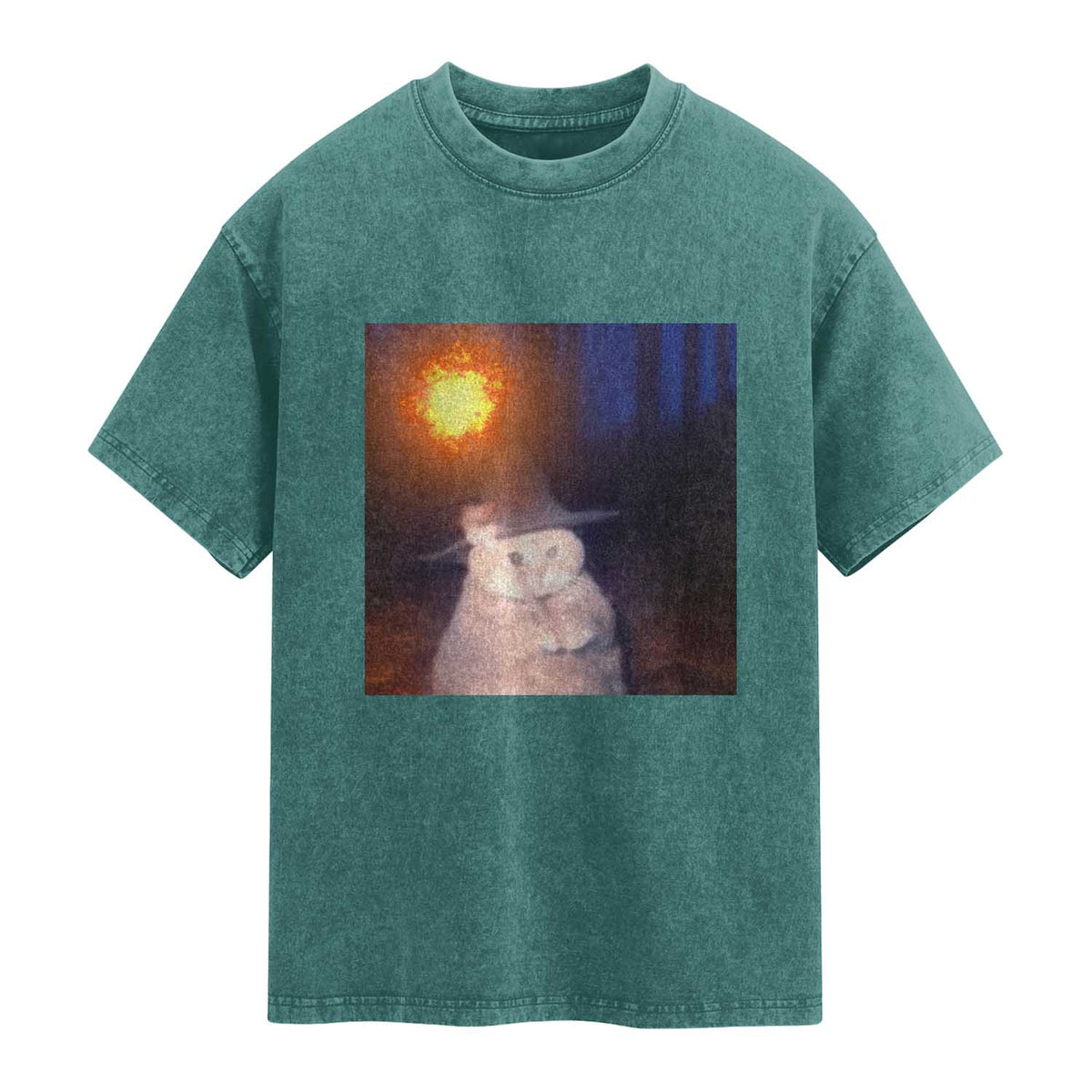 Wizard Cat Washed Cotton T-Shirt Weird Funny Retro Halloween Orange Cat Meme