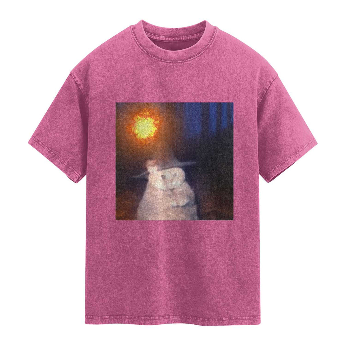 Wizard Cat Washed Cotton T-Shirt Weird Funny Retro Halloween Orange Cat Meme