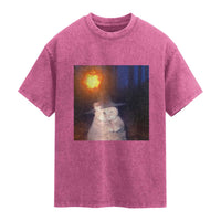 Wizard Cat Washed Cotton T-Shirt Weird Funny Retro Halloween Orange Cat Meme