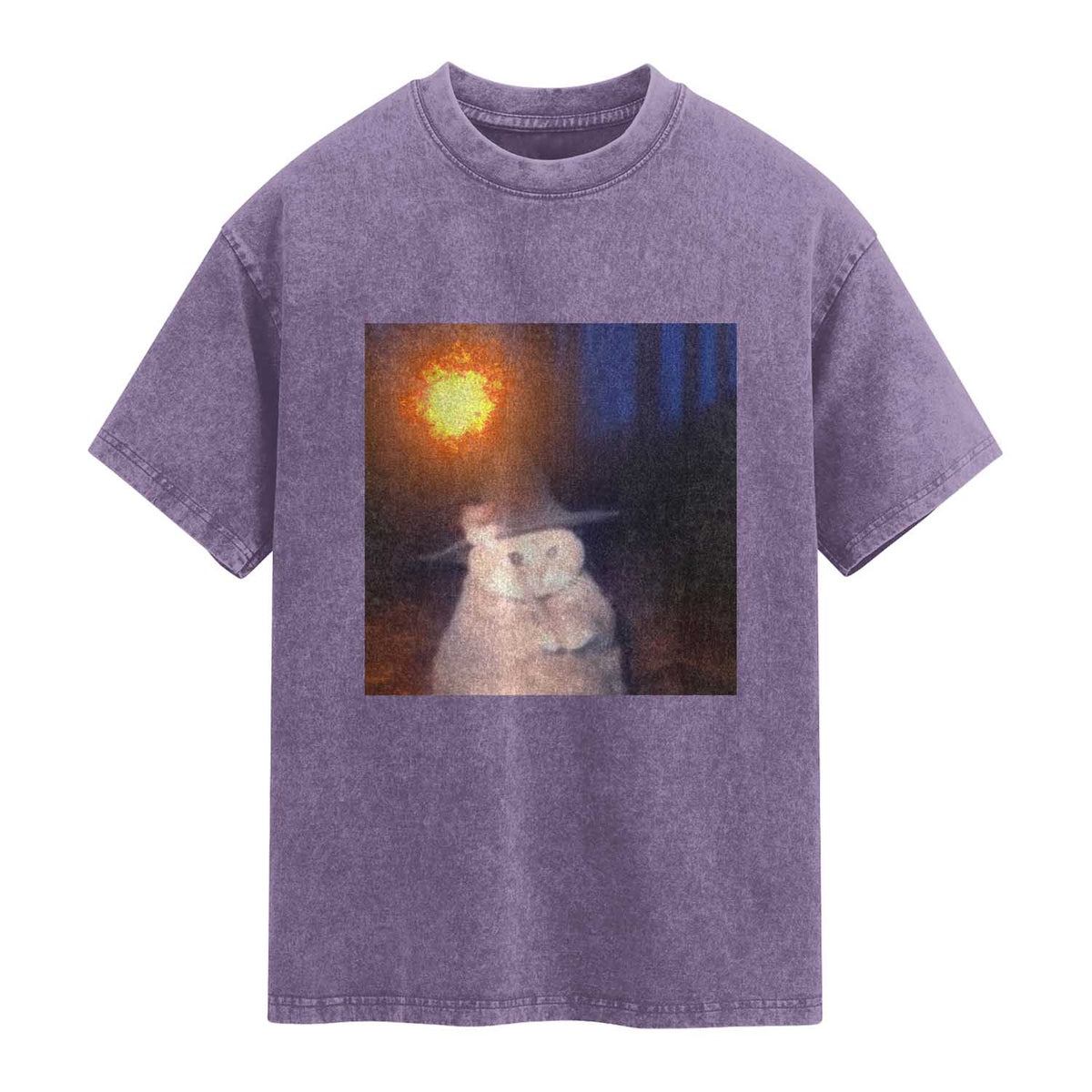 Wizard Cat Washed Cotton T-Shirt Weird Funny Retro Halloween Orange Cat Meme