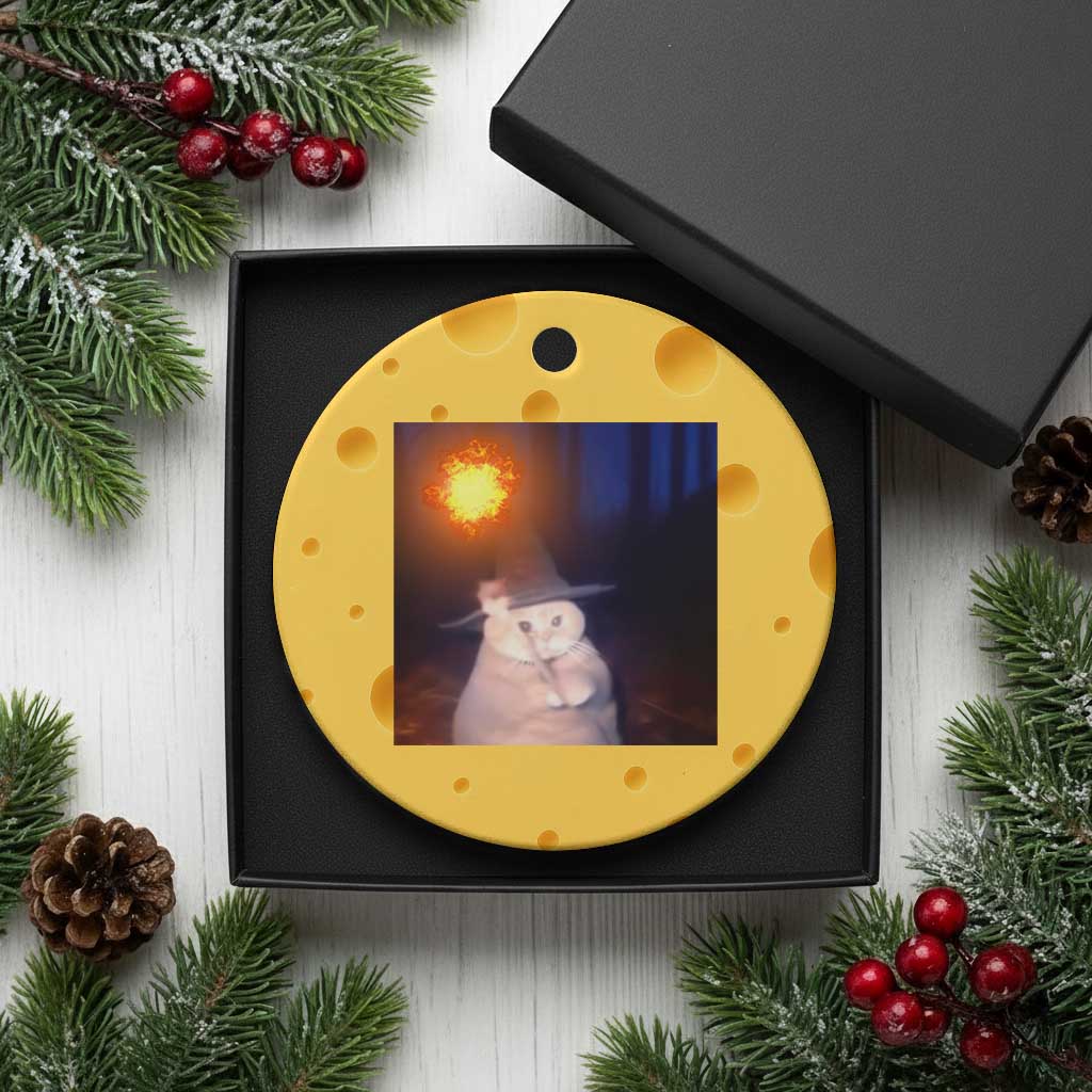 Wizard Cat Ceramic Ornament Weird Funny Retro Halloween Orange Cat Meme - Wonder Print Shop