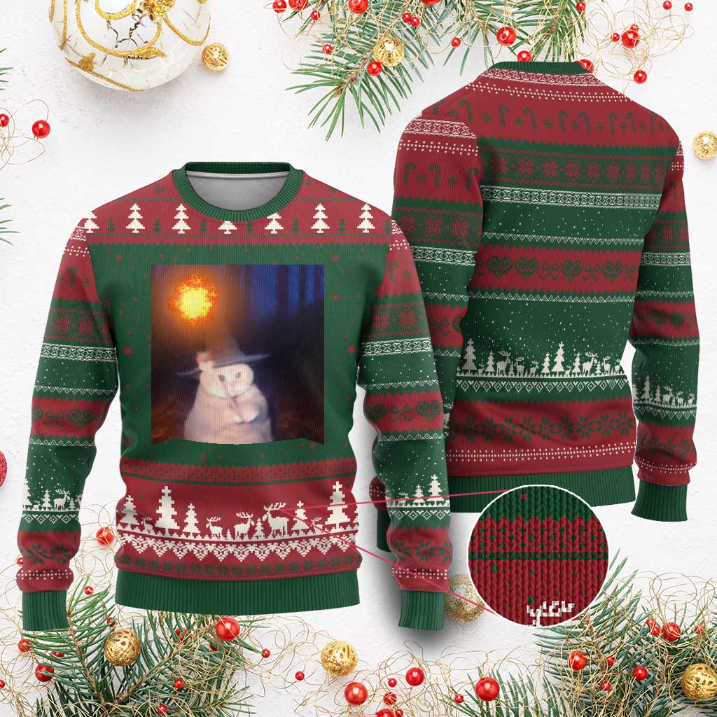 Wizard Cat Ugly Christmas Sweater Weird Funny Retro Halloween Orange Cat Meme - Wonder Print Shop