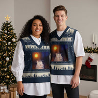 Wizard Cat V-Neck Knit Sweater Vest Weird Funny Retro Halloween Orange Cat Meme - Wonder Print Shop