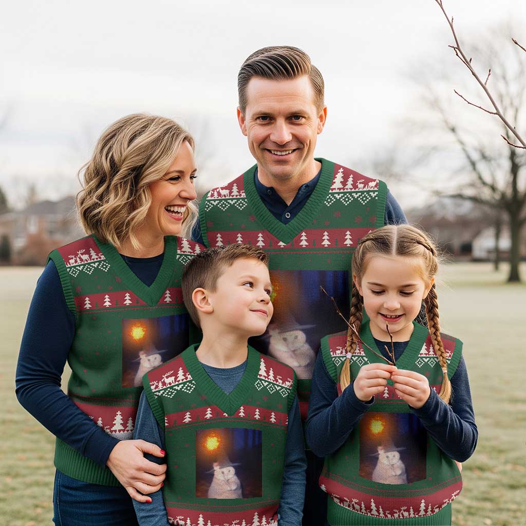 Wizard Cat V-Neck Knit Sweater Vest Weird Funny Retro Halloween Orange Cat Meme - Wonder Print Shop