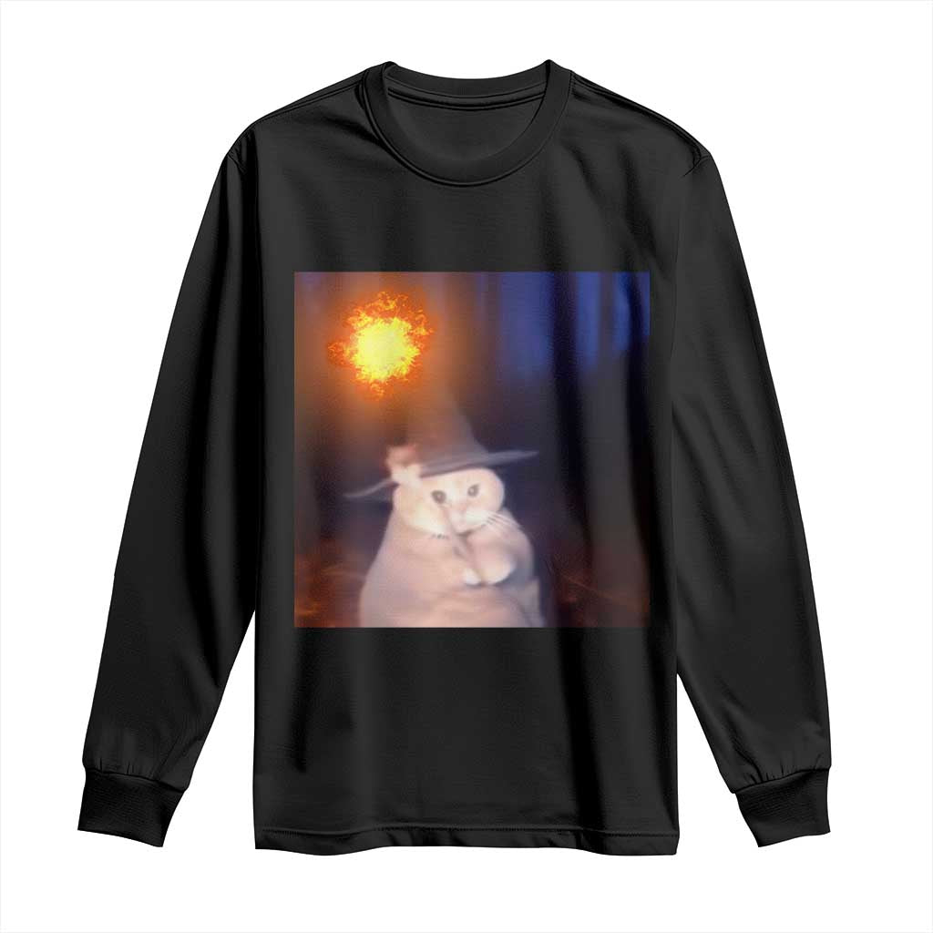 Wizard Cat Long Sleeve Shirt Weird Funny Retro Halloween Orange Cat Meme - Wonder Print Shop