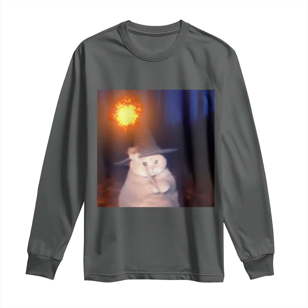 Wizard Cat Long Sleeve Shirt Weird Funny Retro Halloween Orange Cat Meme - Wonder Print Shop