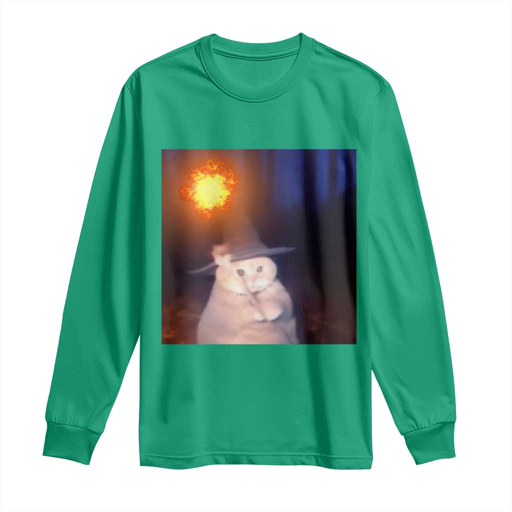 Wizard Cat Long Sleeve Shirt Weird Funny Retro Halloween Orange Cat Meme - Wonder Print Shop