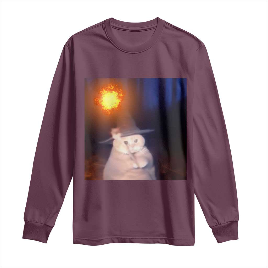 Wizard Cat Long Sleeve Shirt Weird Funny Retro Halloween Orange Cat Meme - Wonder Print Shop