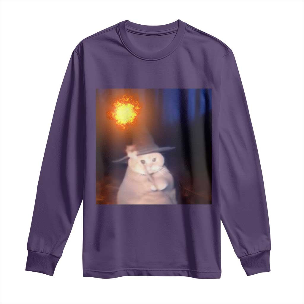 Wizard Cat Long Sleeve Shirt Weird Funny Retro Halloween Orange Cat Meme - Wonder Print Shop