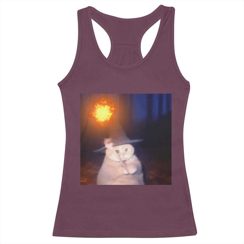 Wizard Cat Racerback Tank Top Weird Funny Retro Halloween Orange Cat Meme - Wonder Print Shop