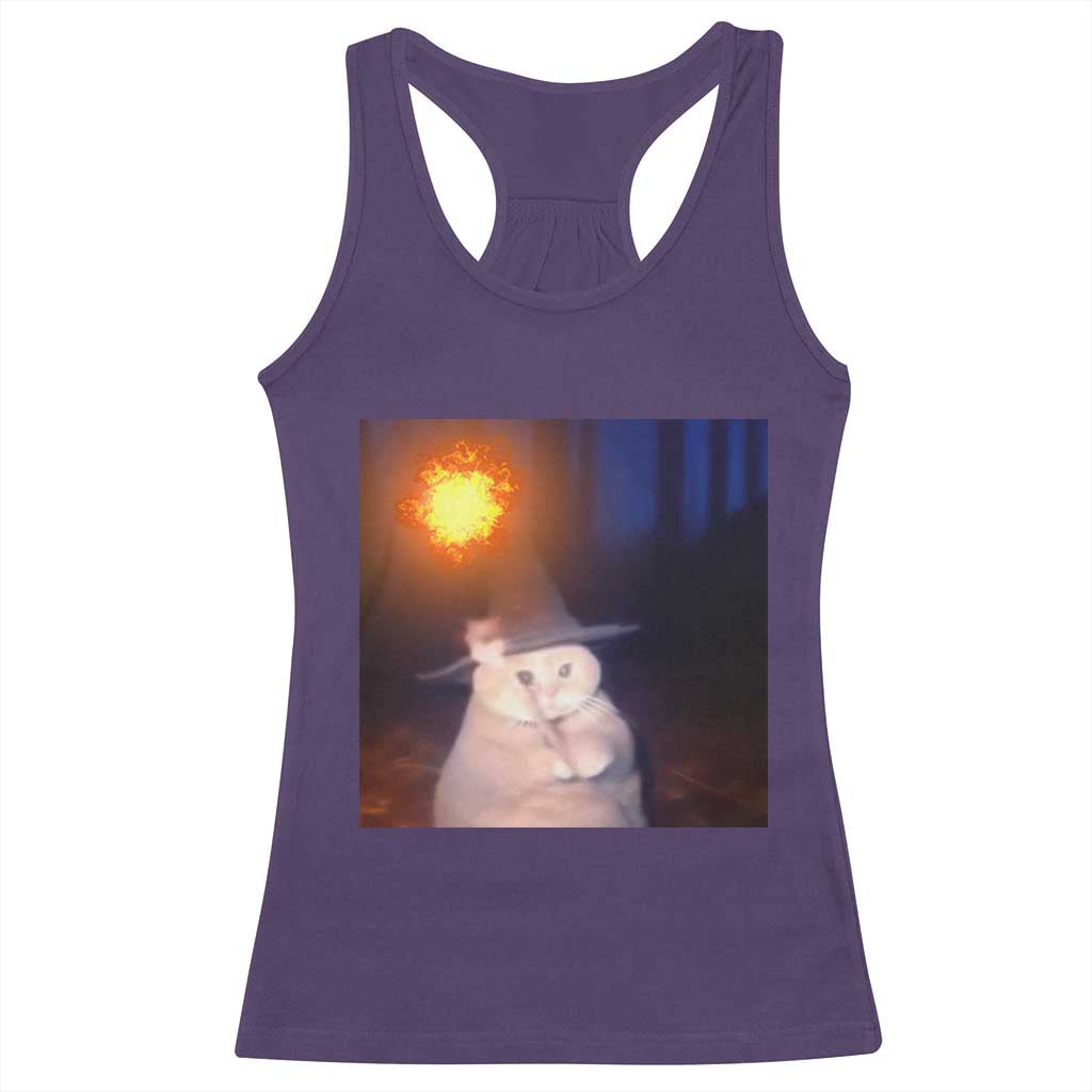 Wizard Cat Racerback Tank Top Weird Funny Retro Halloween Orange Cat Meme - Wonder Print Shop