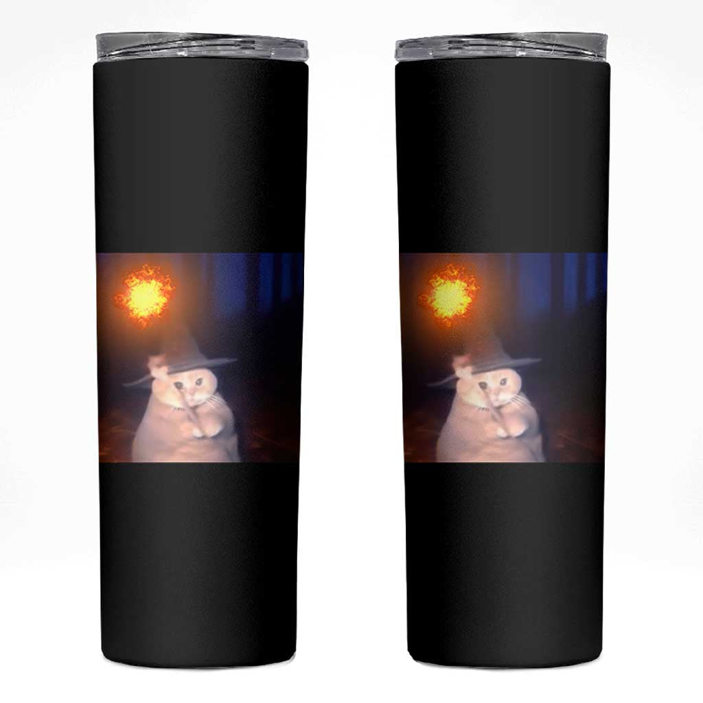 Wizard Cat Skinny Tumbler Weird Funny Retro Halloween Orange Cat Meme - Wonder Print Shop