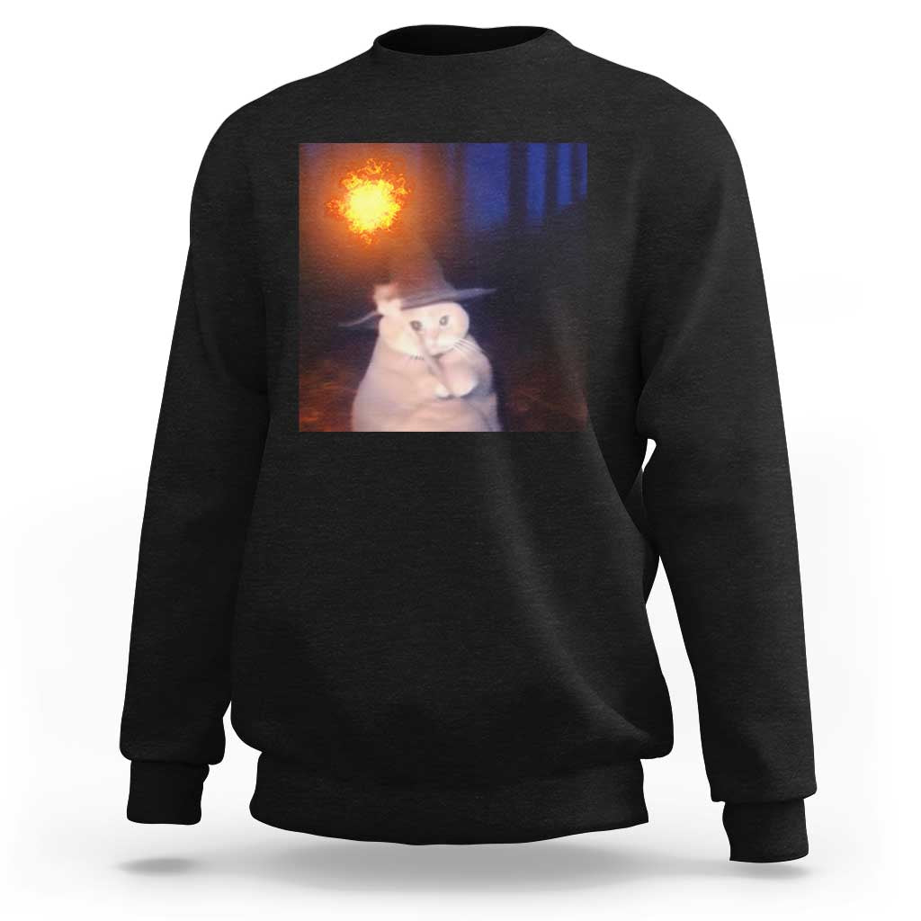 Wizard Cat Sweatshirt Weird Funny Retro Halloween Orange Cat Meme - Wonder Print Shop
