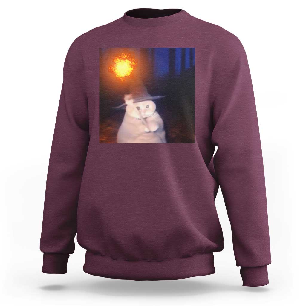Wizard Cat Sweatshirt Weird Funny Retro Halloween Orange Cat Meme - Wonder Print Shop