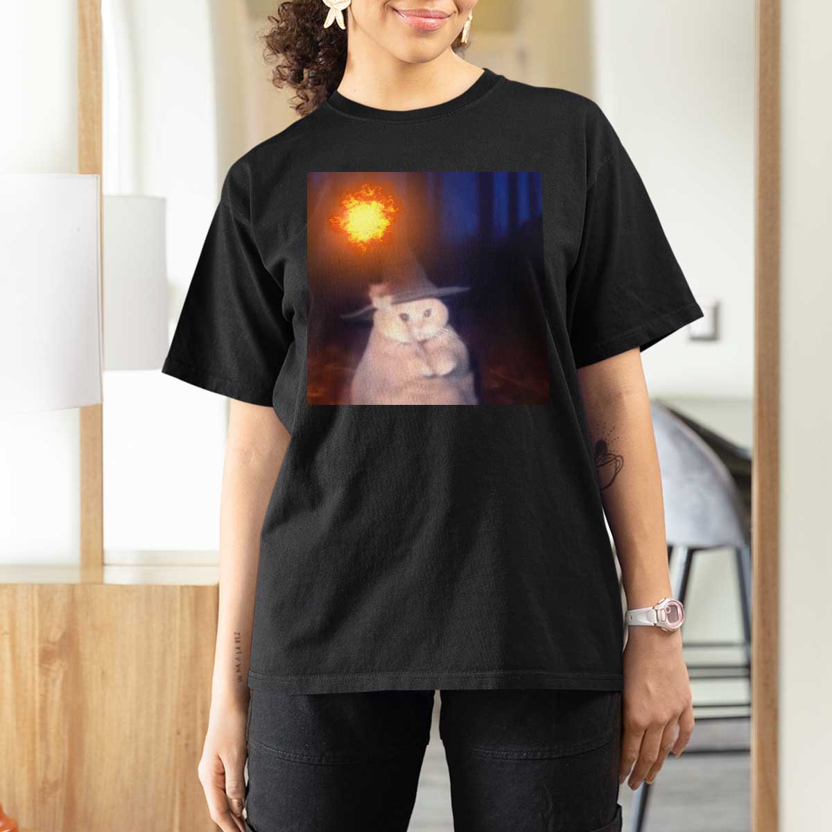 Wizard Cat T Shirt For Women Weird Funny Retro Halloween Orange Cat Meme - Wonder Print Shop