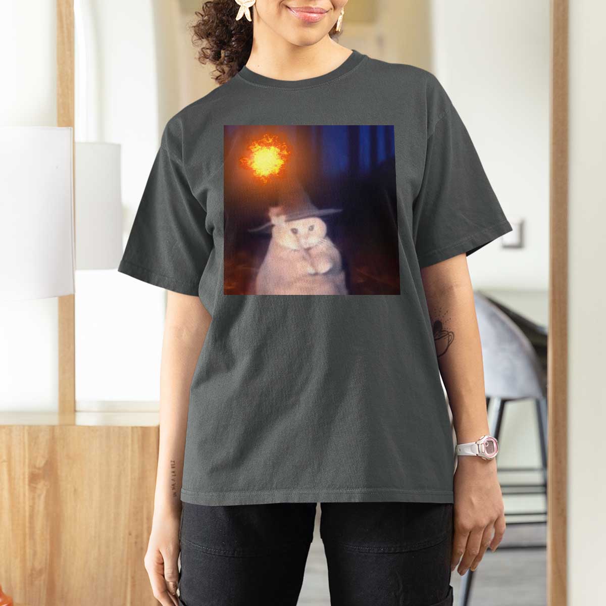 Wizard Cat T Shirt For Women Weird Funny Retro Halloween Orange Cat Meme - Wonder Print Shop