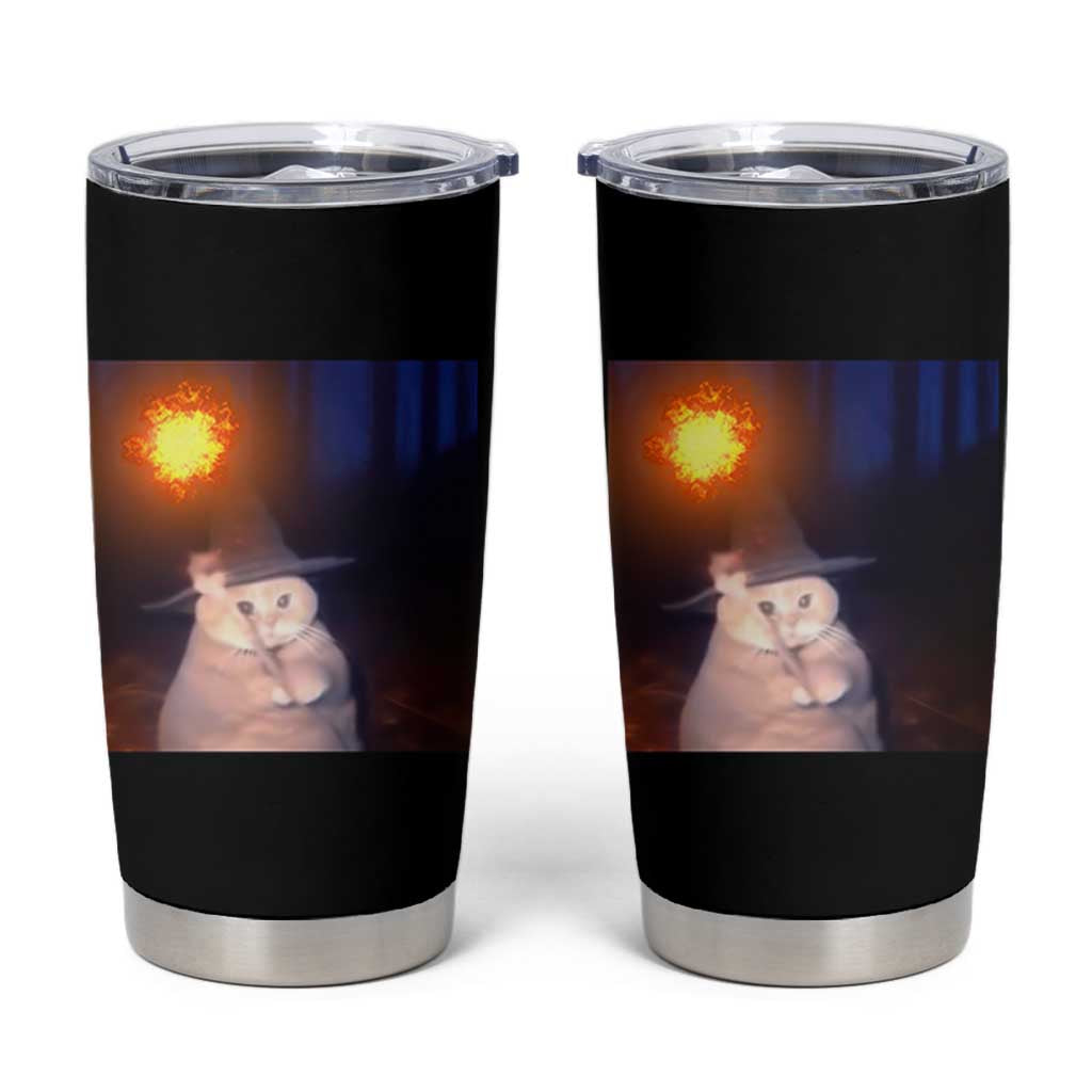 Wizard Cat Tumbler Cup Weird Funny Retro Halloween Orange Cat Meme - Wonder Print Shop