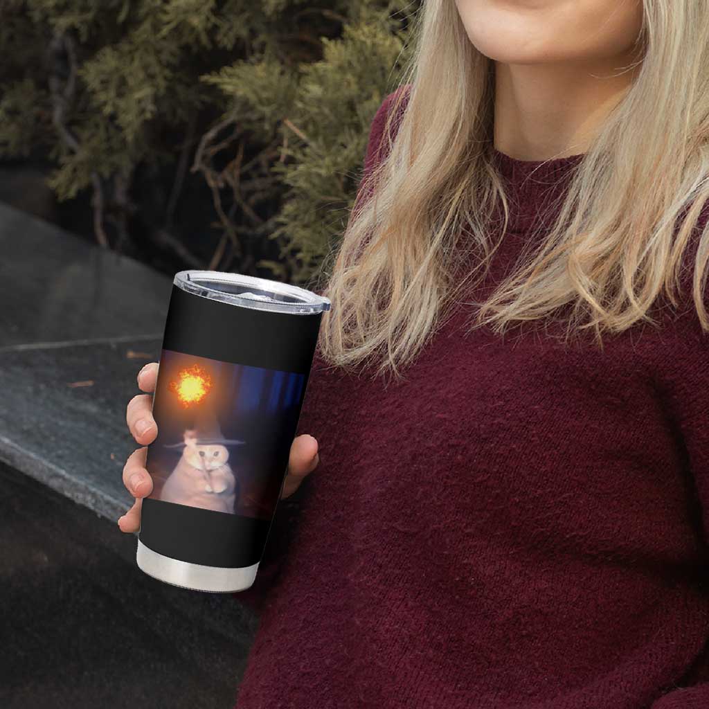Wizard Cat Tumbler Cup Weird Funny Retro Halloween Orange Cat Meme - Wonder Print Shop
