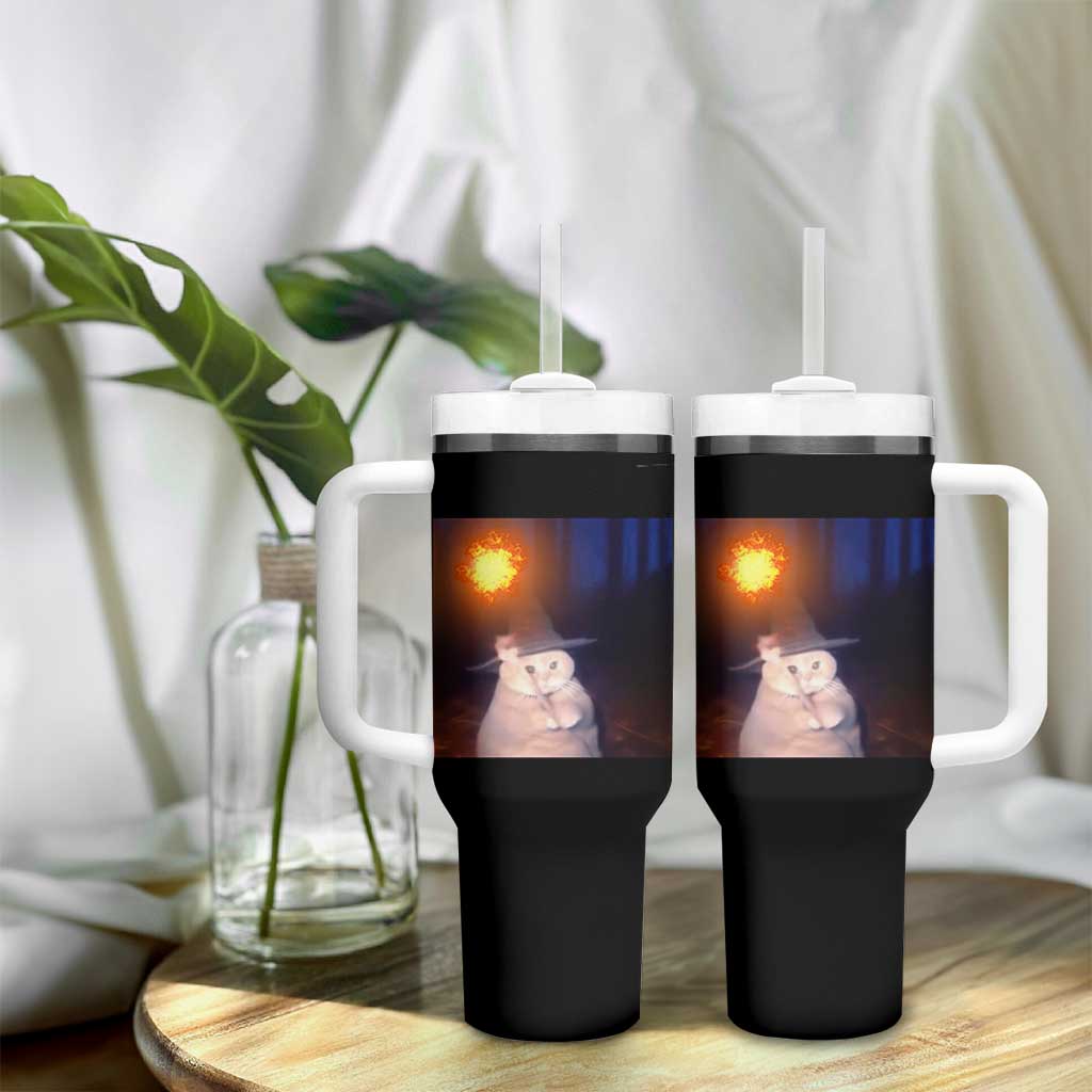 Wizard Cat Tumbler With Handle Weird Funny Retro Halloween Orange Cat Meme - Wonder Print Shop