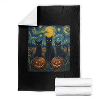 Cat Starry Night Throw Blanket Funny Cat Lover Gifts Halloween Van Gogh - Wonder Print Shop