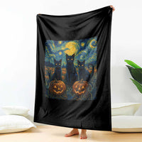 Cat Starry Night Throw Blanket Funny Cat Lover Gifts Halloween Van Gogh - Wonder Print Shop