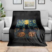 Cat Starry Night Throw Blanket Funny Cat Lover Gifts Halloween Van Gogh - Wonder Print Shop