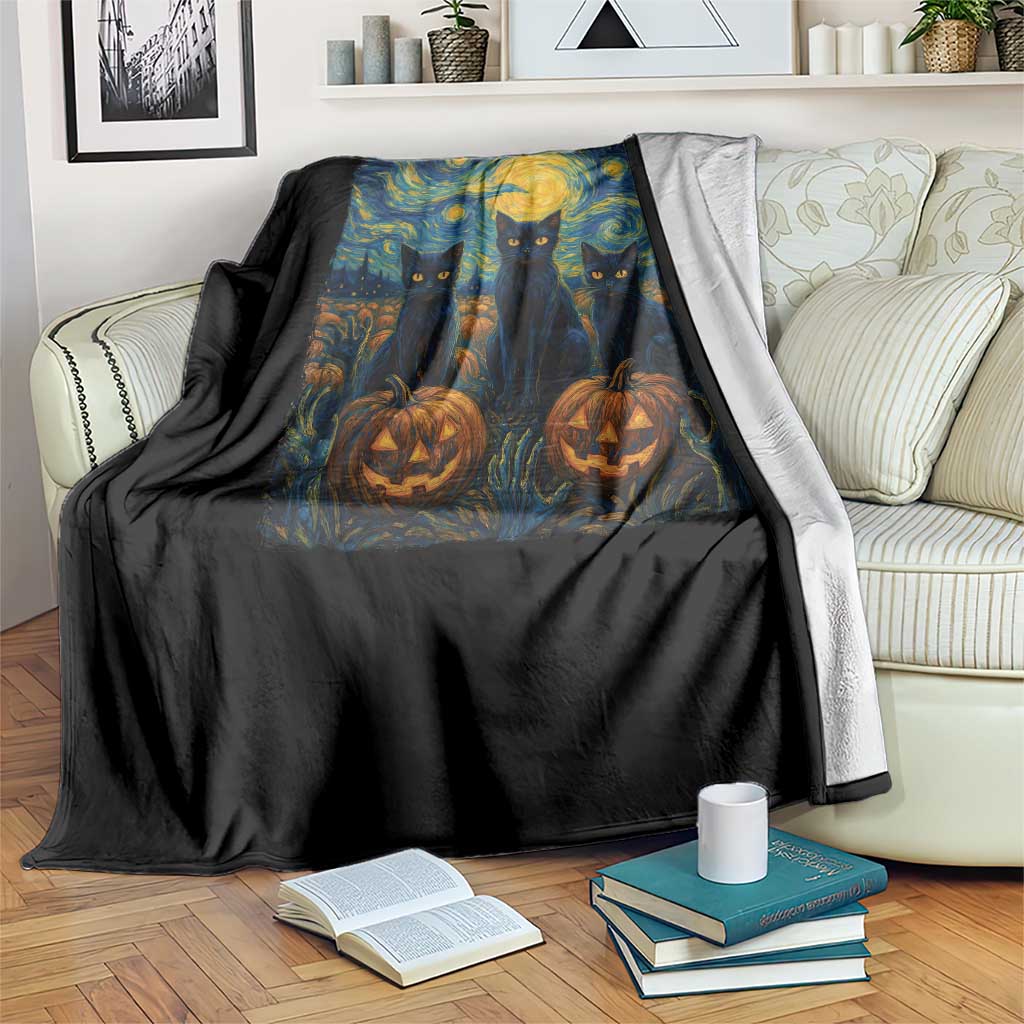 Cat Starry Night Throw Blanket Funny Cat Lover Gifts Halloween Van Gogh - Wonder Print Shop