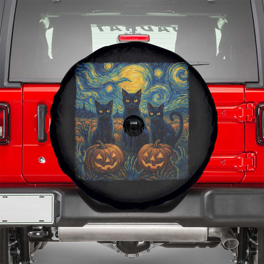 Cat Starry Night Spare Tire Cover Funny Cat Lover Gifts Halloween Van Gogh - Wonder Print Shop