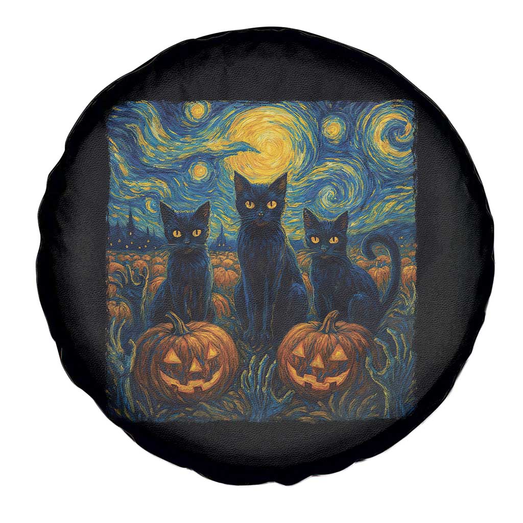 Cat Starry Night Spare Tire Cover Funny Cat Lover Gifts Halloween Van Gogh - Wonder Print Shop