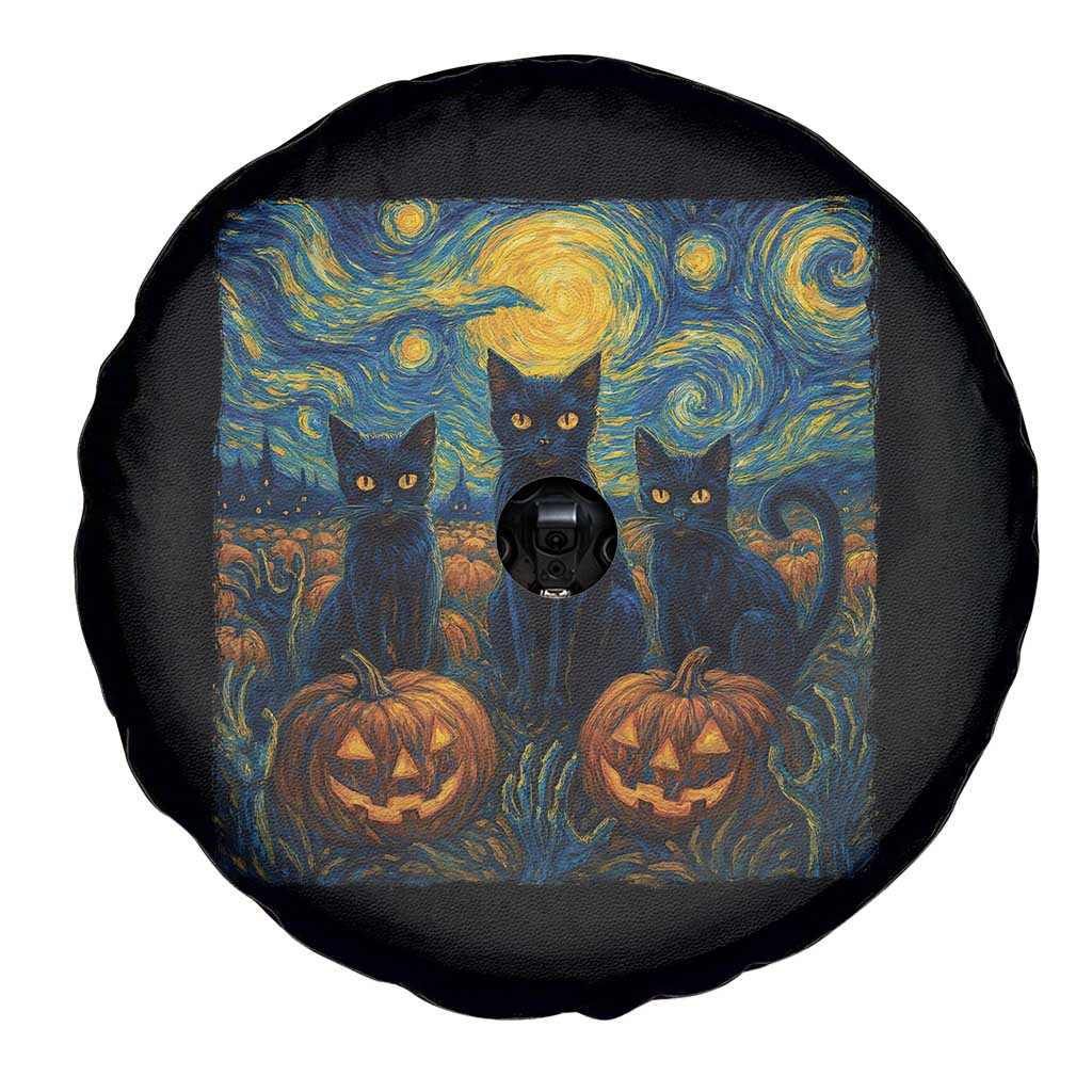 Cat Starry Night Spare Tire Cover Funny Cat Lover Gifts Halloween Van Gogh - Wonder Print Shop
