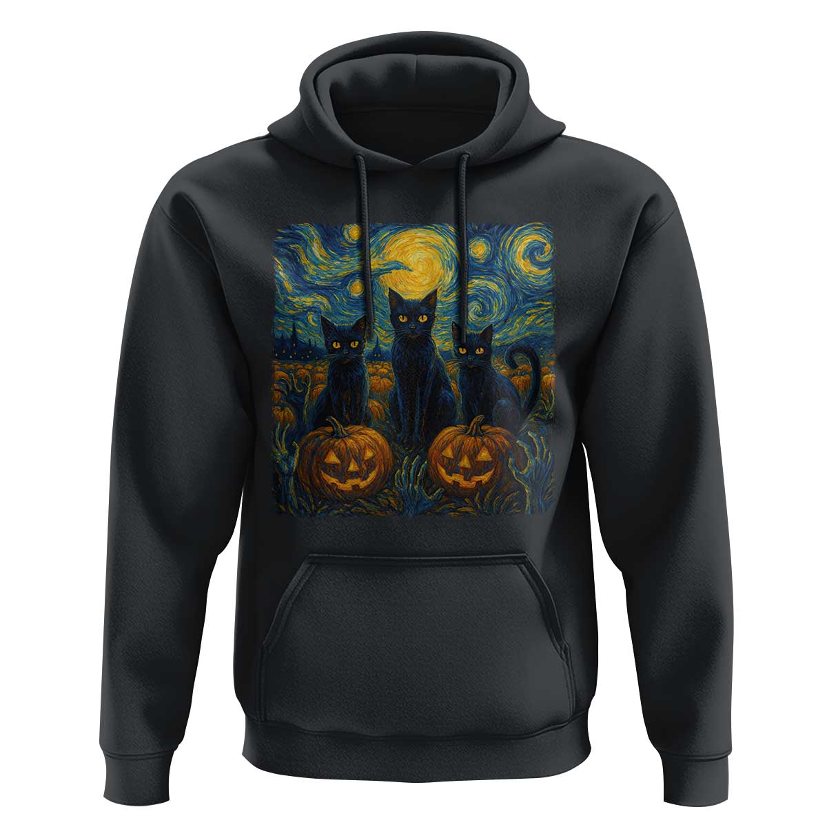 Cat Starry Night Hoodie Funny Cat Lover Gifts Halloween Van Gogh - Wonder Print Shop