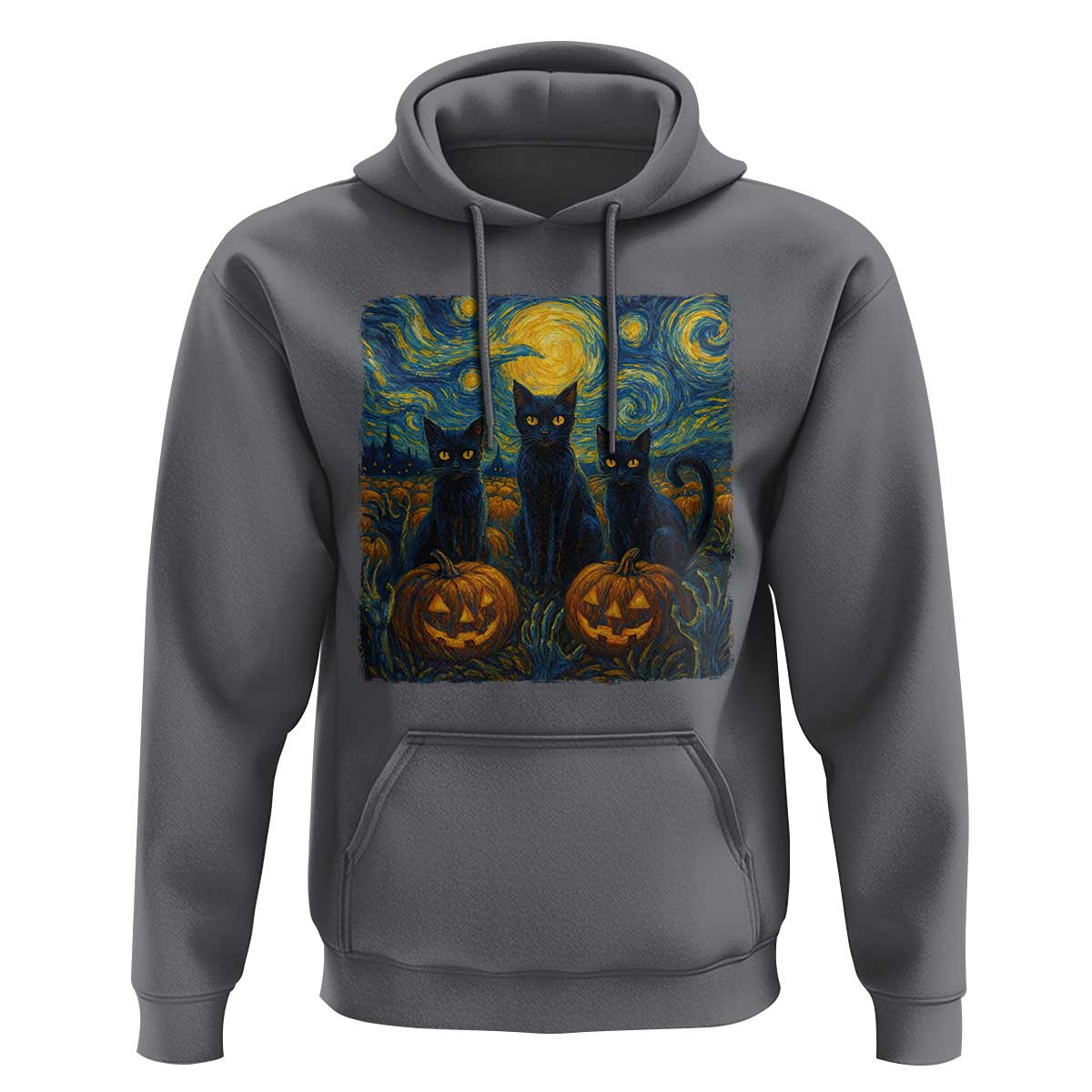 Cat Starry Night Hoodie Funny Cat Lover Gifts Halloween Van Gogh - Wonder Print Shop